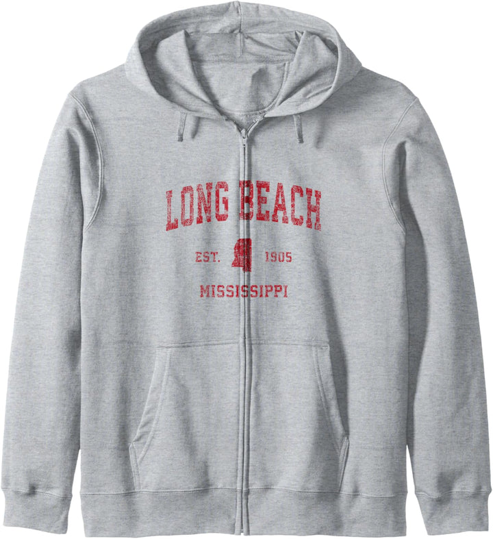 Long Beach Mississippi MS Vintage-Sportdesign, roter Aufdruck Kapuzenjacke