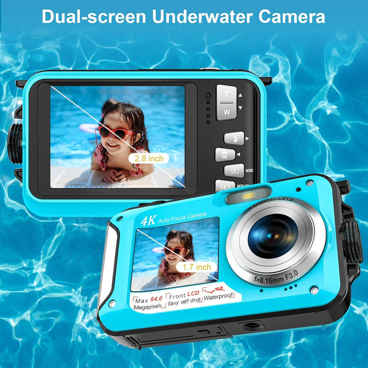 Unterwasserkamera, Yixinxin Digitalkamera wasserdichte UHD 4K 64MP Autofocus mit Einer 32GB Karte Se