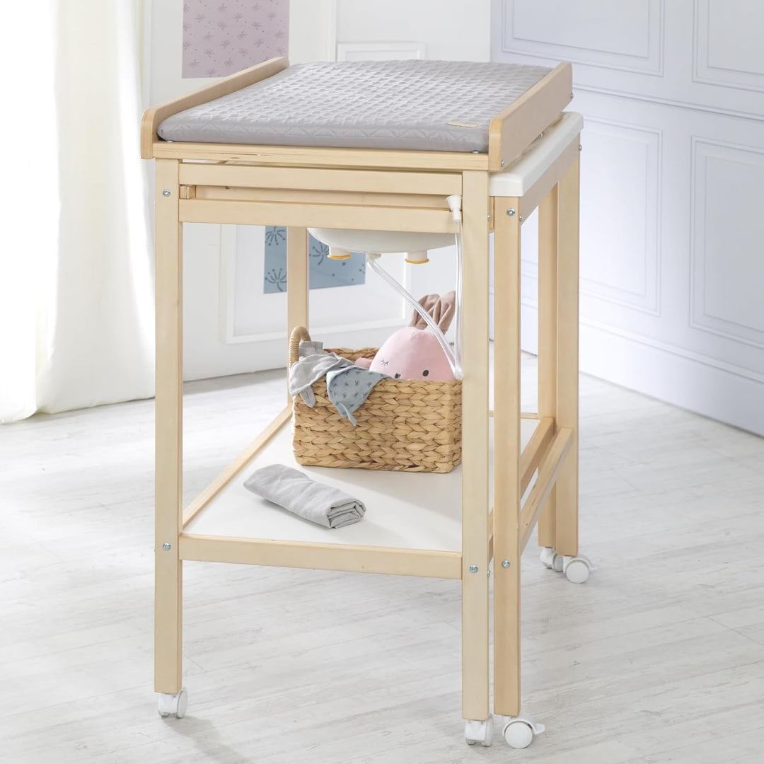 roba Bade Wickel Kombination + Wickelauflage Style grau - Mobiler Wickeltisch mit integrierter Badew