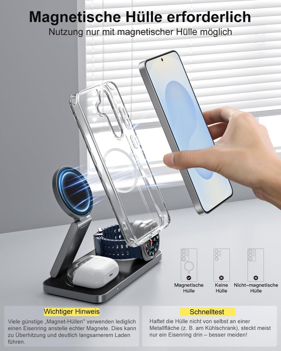 3-in-1 Ladestation für Samsung, Faltbar Kabelloser Ladegerät für Galaxy S26/S25/S24/S23/Z Fold/Flip