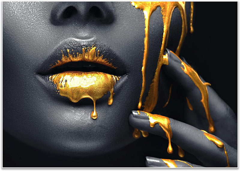 wandmotiv24 Poster als Wanddeko, Grösse Din A0, Frauen Lippen mit Goldener Farbe, Beauty, Frau, Make