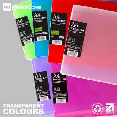 WestonBoxes Bastel-Aufbewahrungsboxen aus Kunststoff im A4-Format mit Deckel für Kunstbedarf, Papier