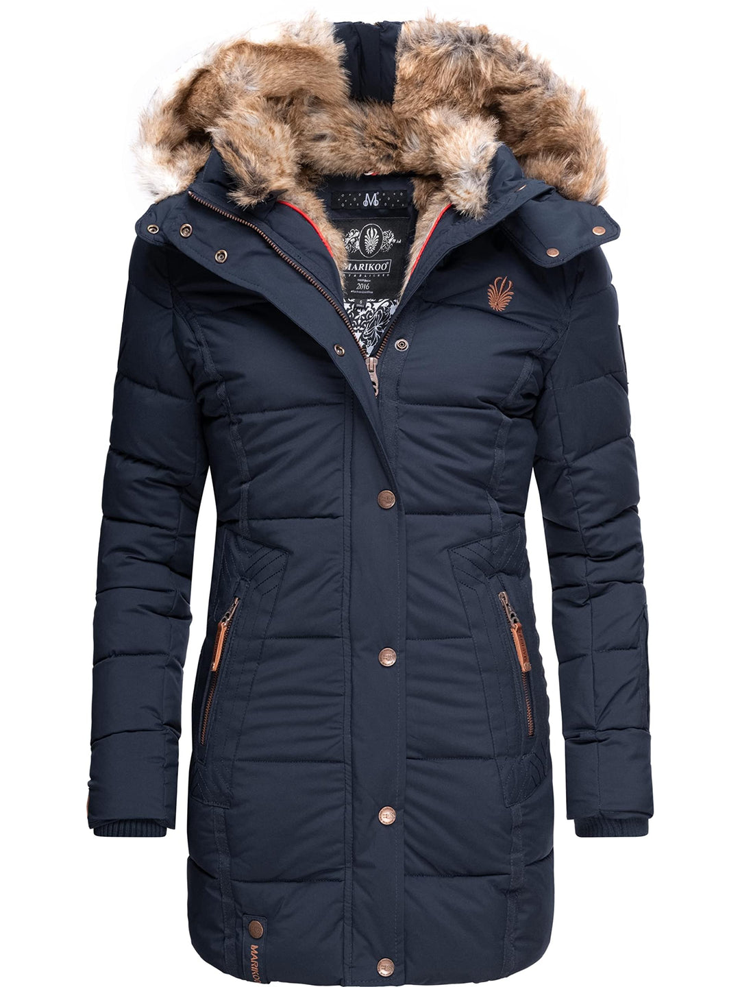 MARIKOO Damen Warmer Winter Steppmantel mit Kapuze Lieblings Jacke XS-XXL M Blau, M Blau