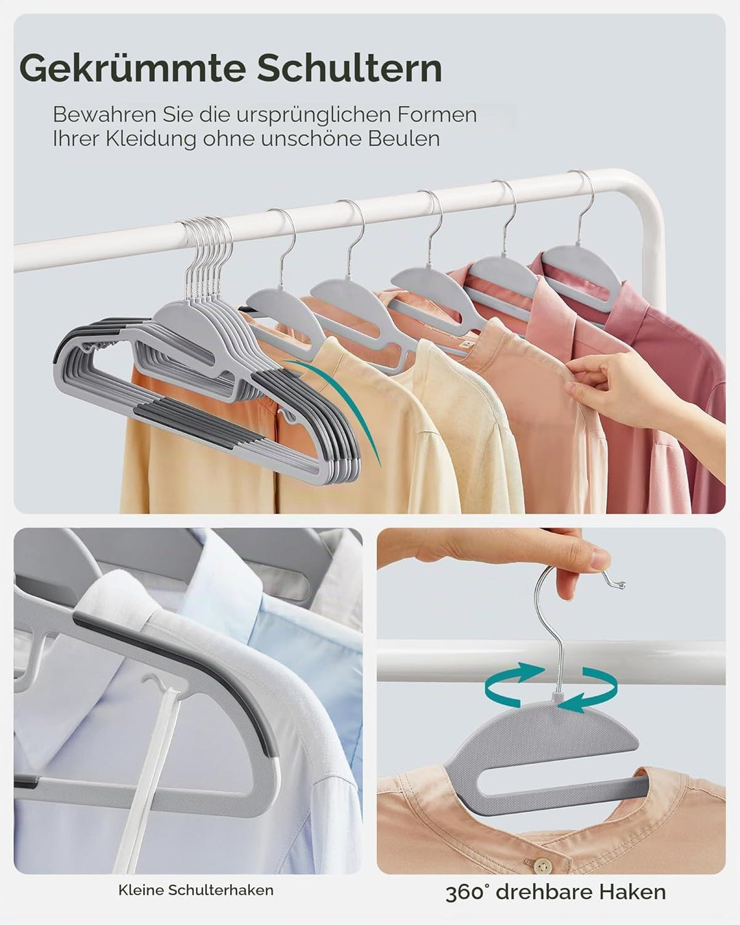 SONGMICS Kleiderbügel, 50 Stück, Anzugbügel aus Kunststoff, gut belastbar, S-Form-Öffnung, rutschfes