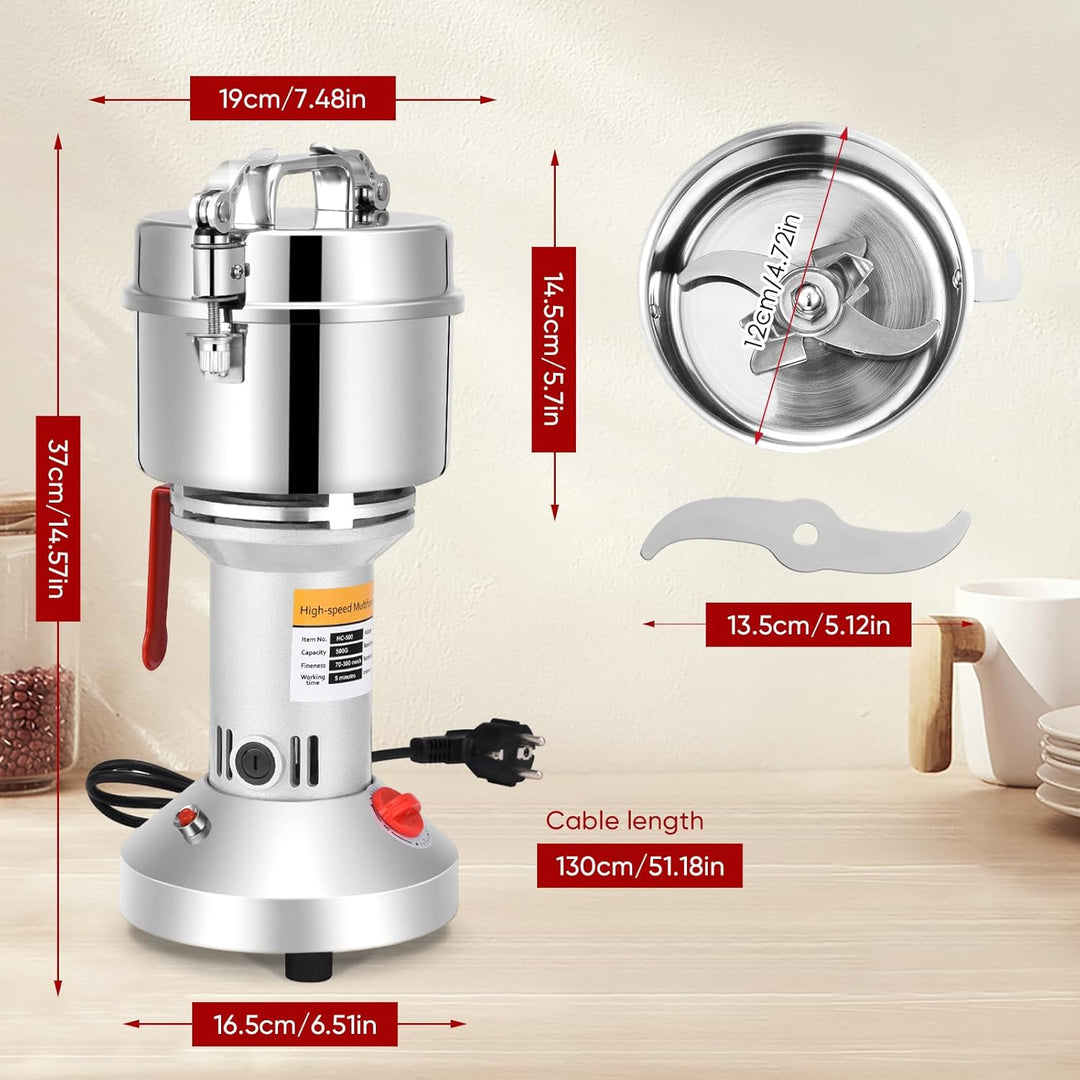 Sunowl Tragbare Getreidemühle 500g,Getreidemühle Elektrisch Hochgeschwindigkeit 220 V,3 Klingen Timi