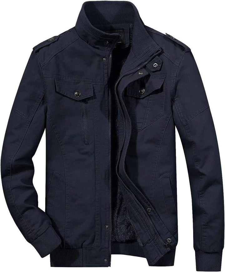 MAGCOMSEN Winterjacke Herren Warm Gefüttert Fleecejacke Cargo Casual Übergangsjacke Baumwolle Army J