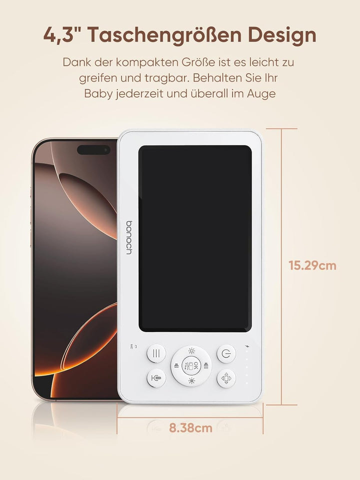 bonoch 4,3 Zoll Babyphone mit Kamera, 720p 4000mAh Akku Video Babyphon ohne WLAN, Nachtsicht, Beidse