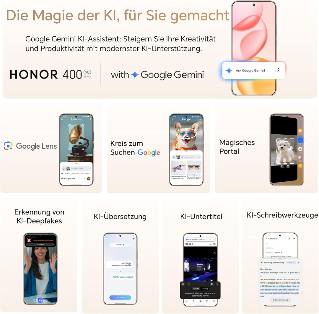 HONOR 400 Smartphone 5G, 256GB/8GB RAM, Simlockfrei Android-Handy (200MP AI-Kamer, 6,55 Zoll AMOLED