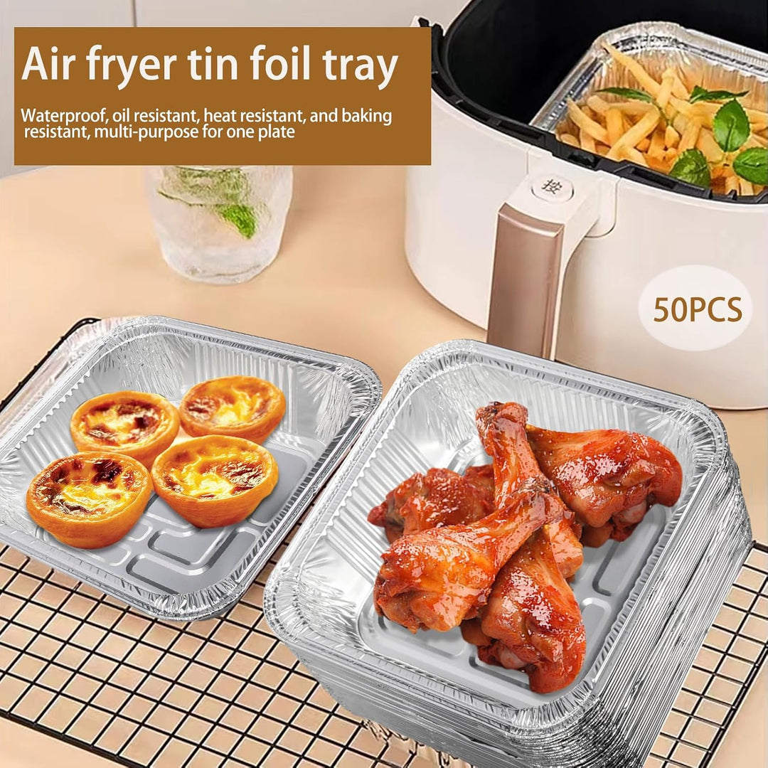 Antihaftbeschichtete Einweg-Luftfritteuse, Aluminiumfolie, quadratisch, 50 Stück, öldichte Aluminium