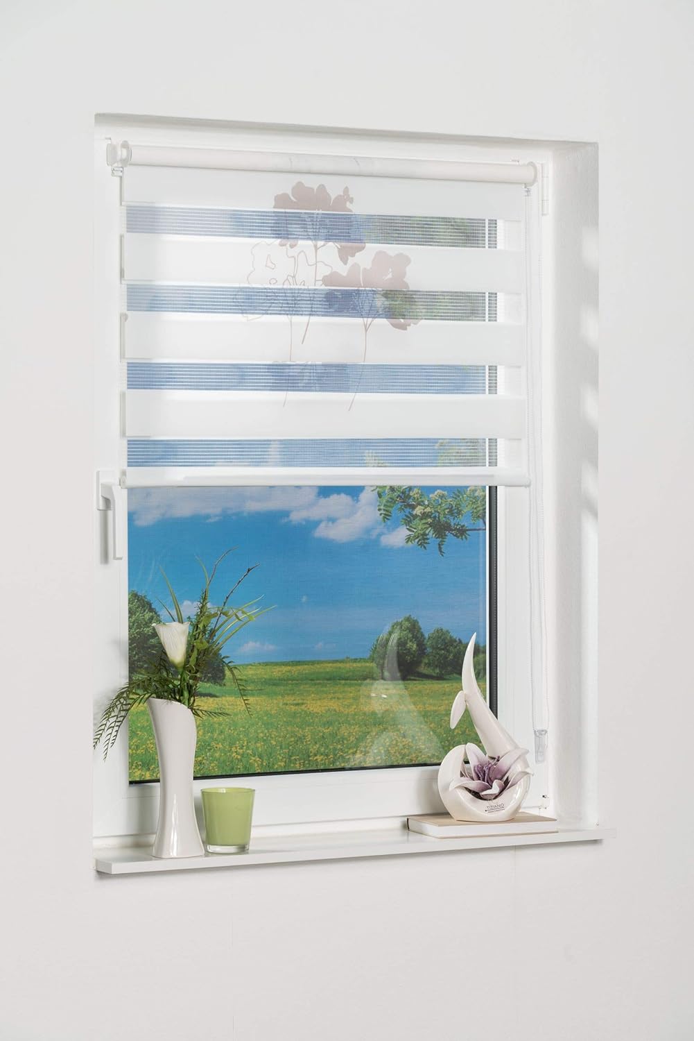 K-home Klemmfix Doppelrollo Denia ohne Bohren Petrol-Grau 80 x 150 cm (B x L) Design:Blume Blume (Gr