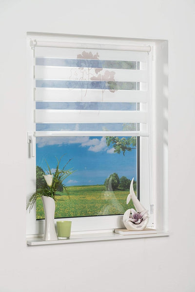 K-home Klemmfix Doppelrollo Denia ohne Bohren Petrol-Grau 70 x 200 cm (B x L) Design:Blume Blume (Gr