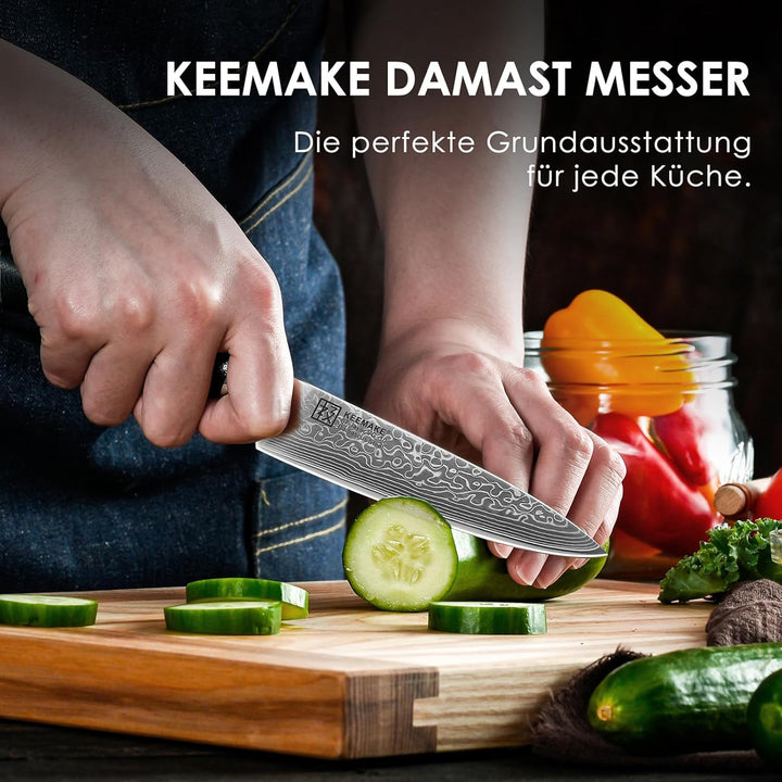 KEEMAKE Damastmesser Allzweckmesser scharfe 12,7 cm Klinge aus 67 Lagen Damaststahl, Profi Küchenmes