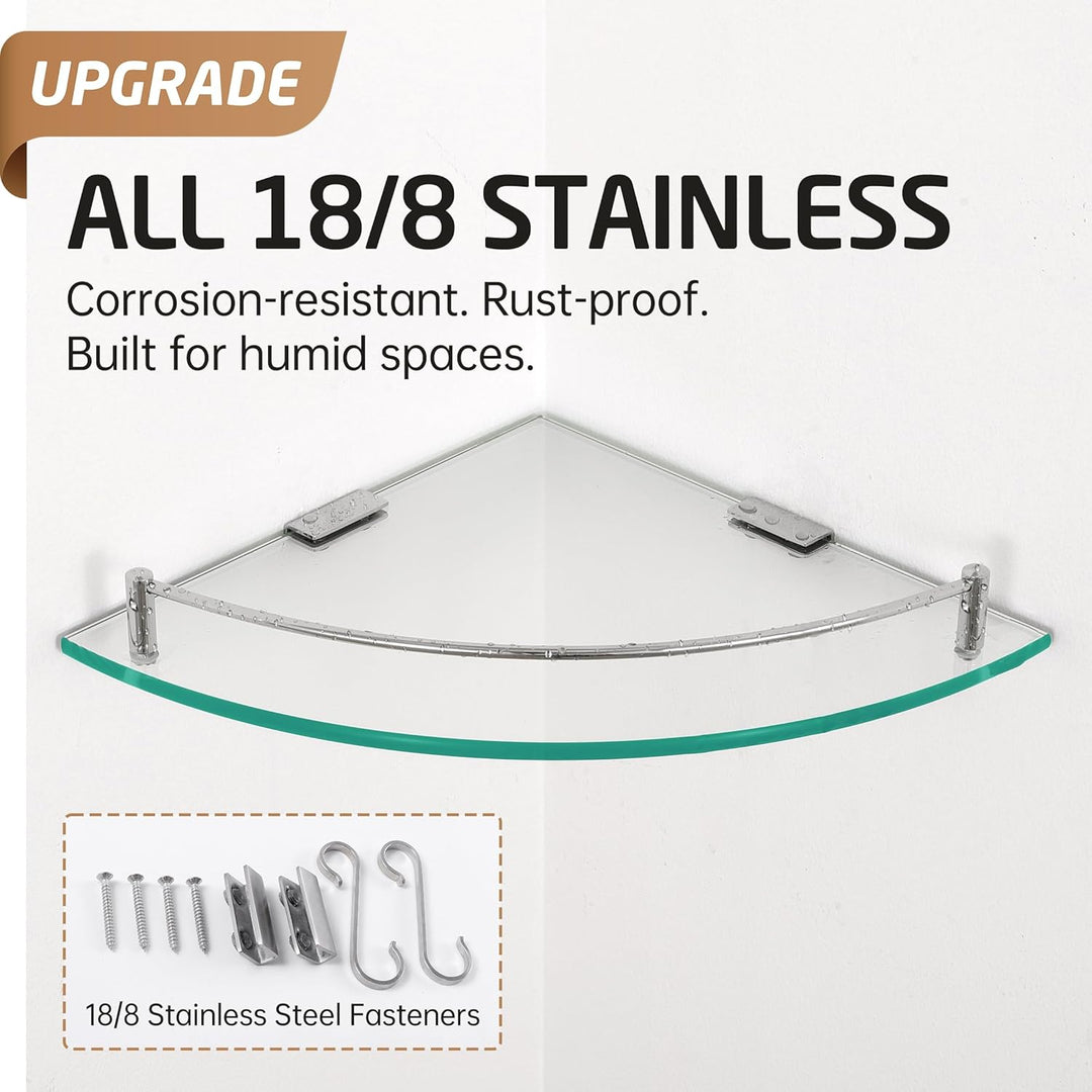 KES Duschablage Glas Eckregal Glasregal 7 mm Hartglas Glasablage für Badezimmer Regal Wandregal Dusc