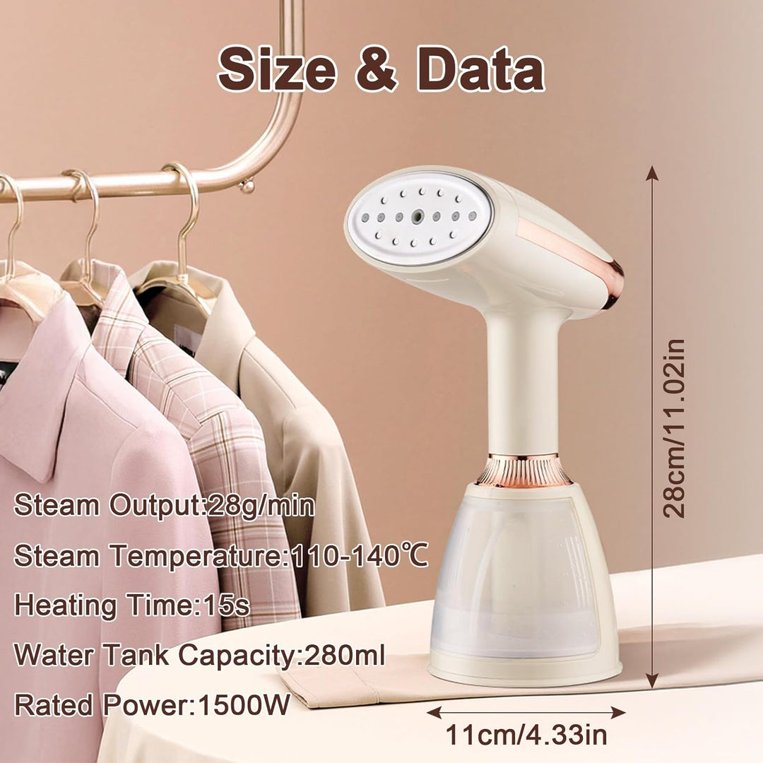 Hand Steamer Dampfglätter 1500W, Tragbarer Reise Dampfglätter mit 280ml Abnehmbarer Wassertank, 15 S