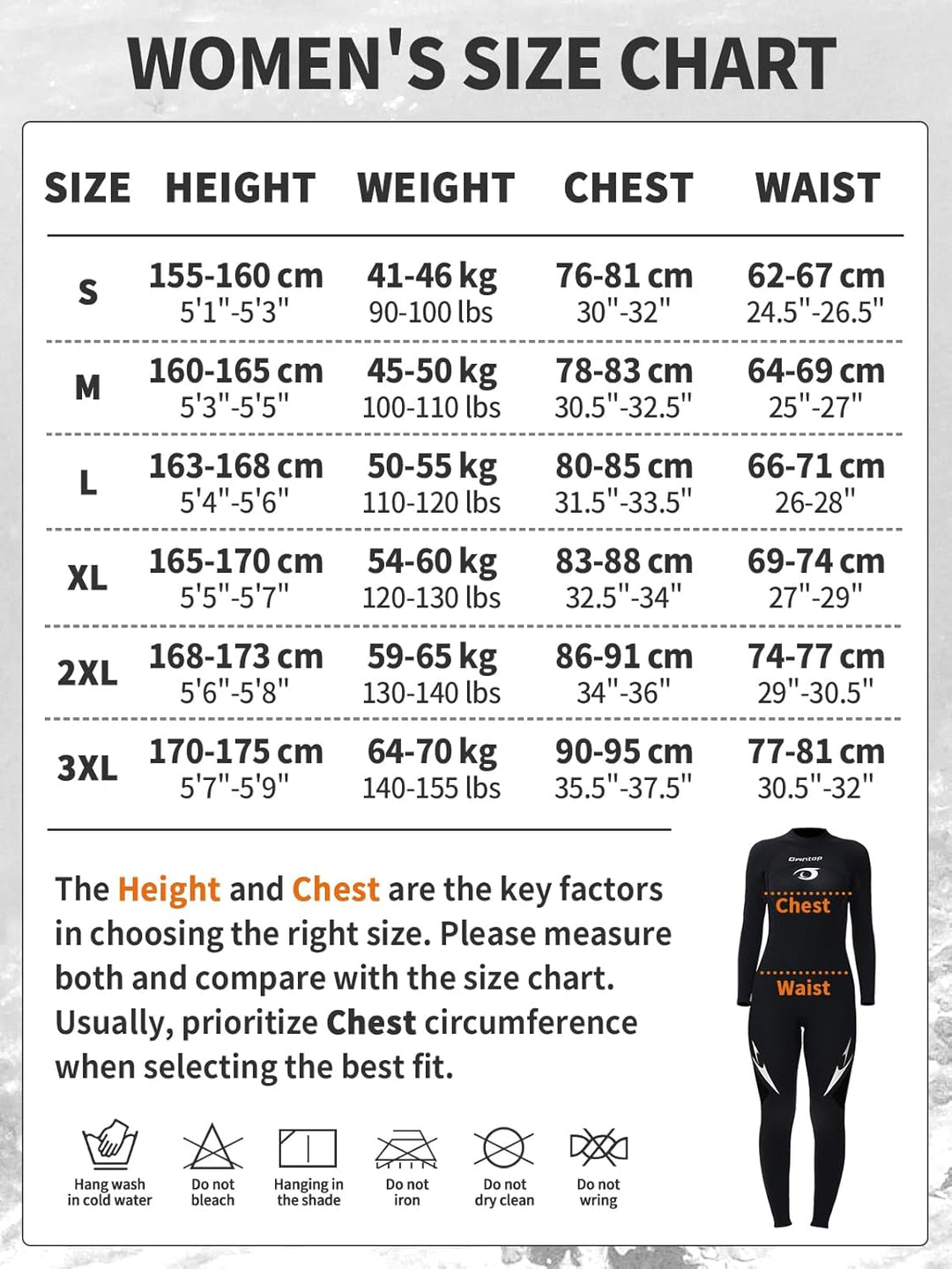 Owntop Herren Damen Ganzkörper 3/2mm Neoprenanzug, Ultra-Stretch Langarm Winter Neoprenanzug, Rücken
