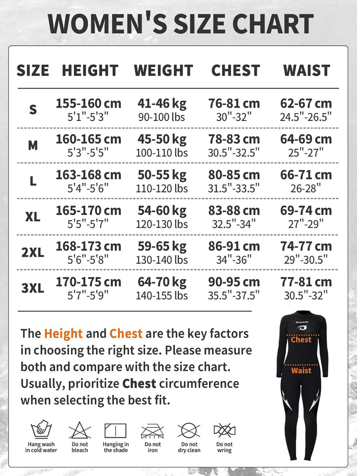 Owntop Herren Damen Ganzkörper 3/2mm Neoprenanzug, Ultra-Stretch Langarm Winter Neoprenanzug, Rücken