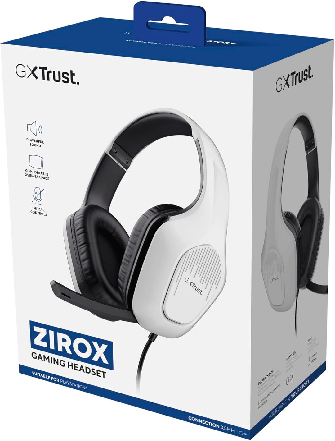 GXTrust Zirox Leichtes Gaming Headset für PlayStation 5, Weiss | 50-mm-Treiber, 1,2 m Kabel, Hochkla