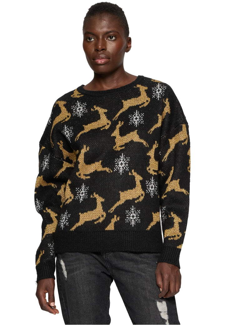 Urban Classics Damen Pullover Ladies Oversized Christmas Sweater, Sweatshirt mit weihnachtlichem Mot