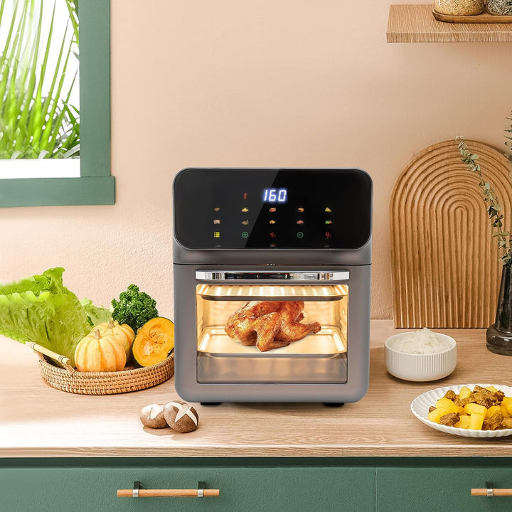 Mini Backofen 13L Pizza-Ofen mit Umluft 3 in1 Backofen,Elektroofen zum Backen & Grillen,mit 2 Backbl