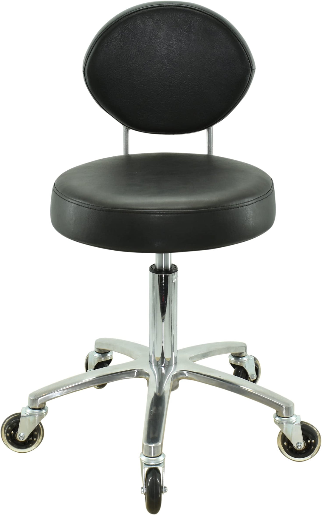 Premium Rollhocker mit ovaler Lehne höhenverstellbar von 50 bis 65 cm - Rundsitz- Drehhocker Arbeits