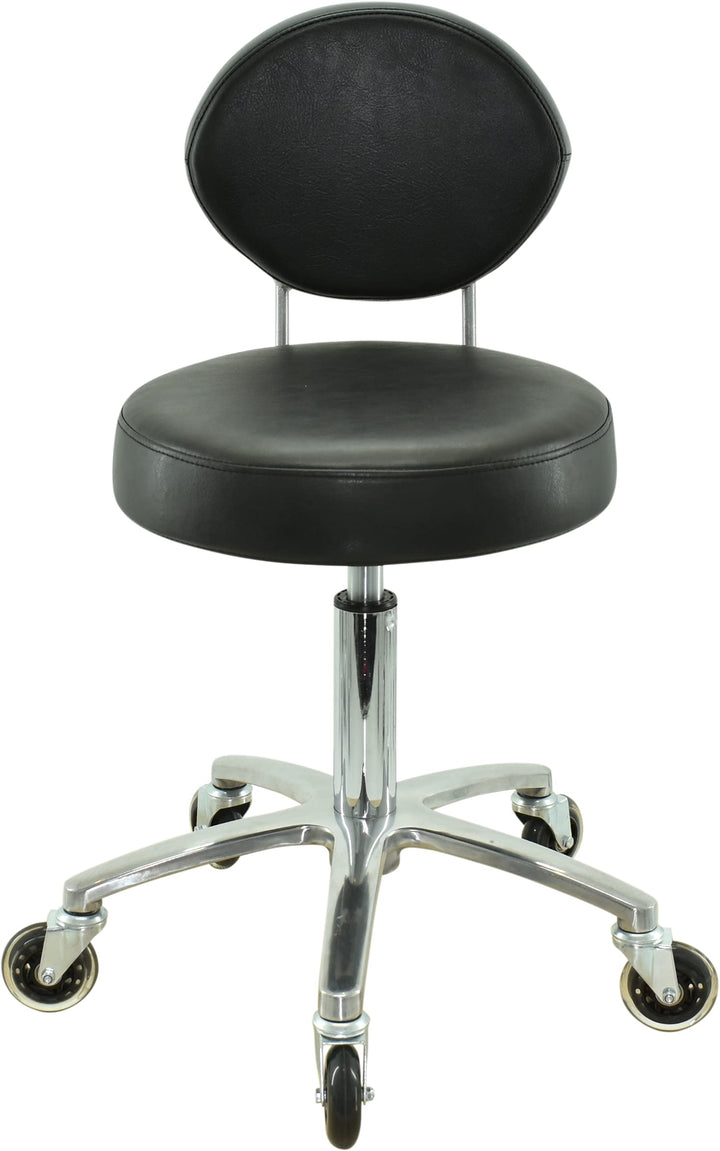 Premium Rollhocker mit ovaler Lehne höhenverstellbar von 50 bis 65 cm - Rundsitz- Drehhocker Arbeits