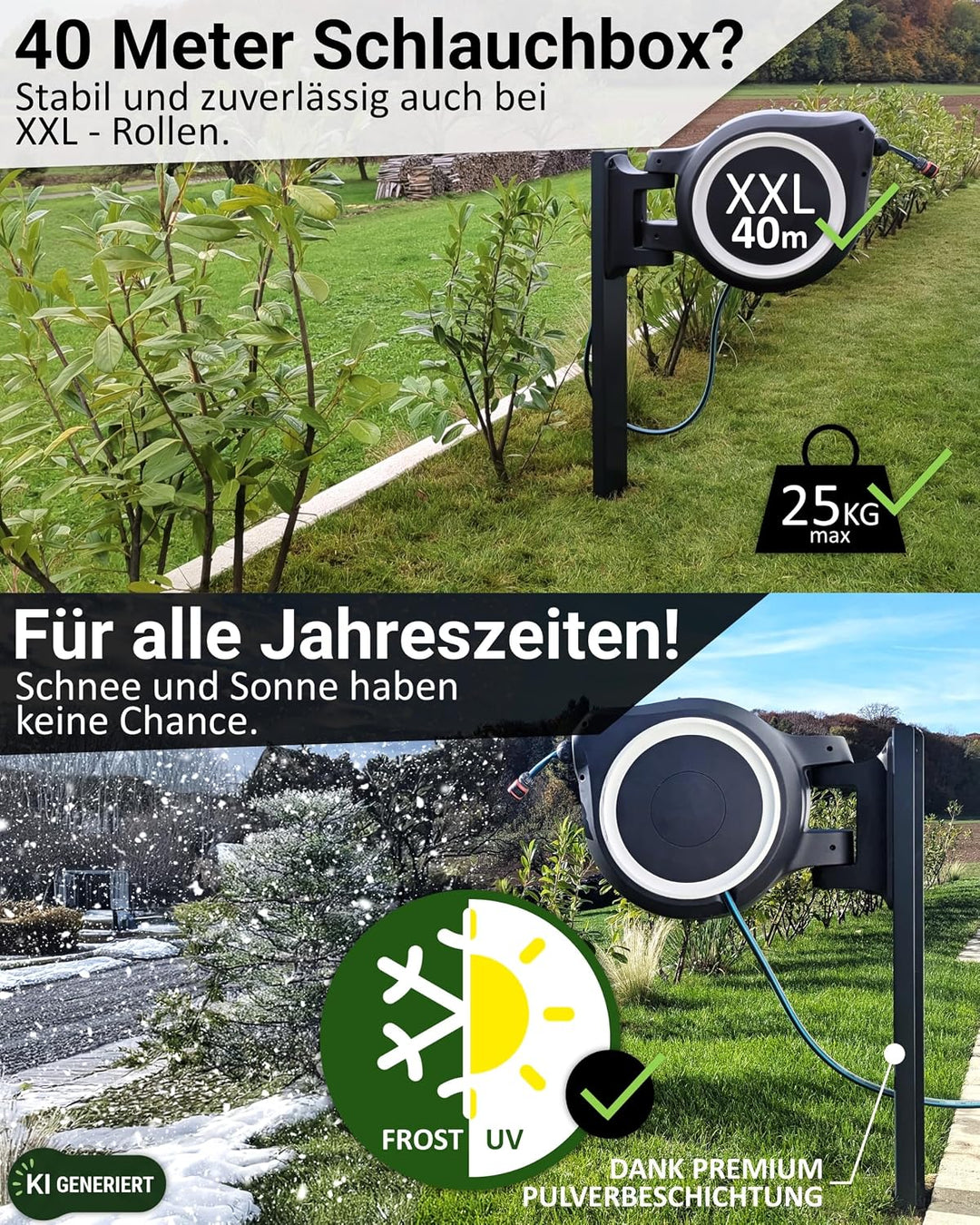 Schlauchbox Halterung zur Bodenmontage – Kompatibel mit GARDENA® Schlauchboxen &amp; Gartenschlauch Trom