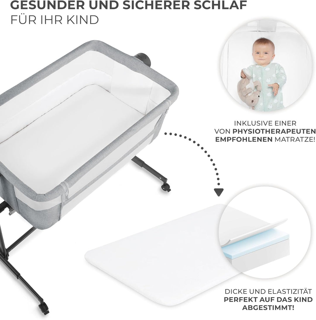 Kinderkraft Neste UP2 Beistellbett 2 in 1, Kinderreisebett mit Matratze Laken, 5-stufige Matratzenhö