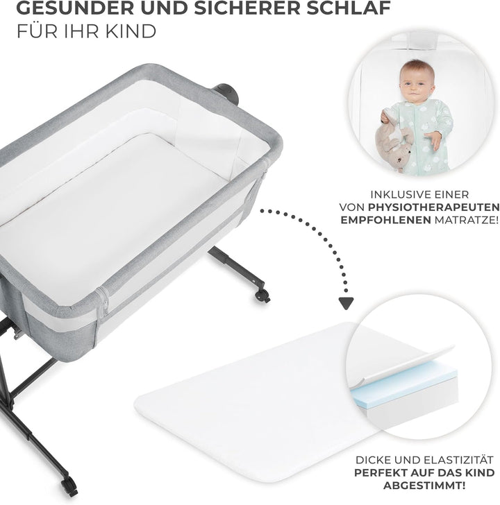 Kinderkraft Neste UP2 Beistellbett 2 in 1, Kinderreisebett mit Matratze Laken, 5-stufige Matratzenhö