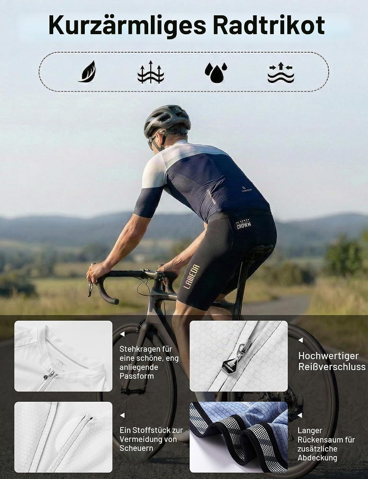 LAMEDA Kurzarm-Radtrikot Herren Atmungsaktiv Schnell Trocknend Hautfreundlich Ideal für Radsport, Fi