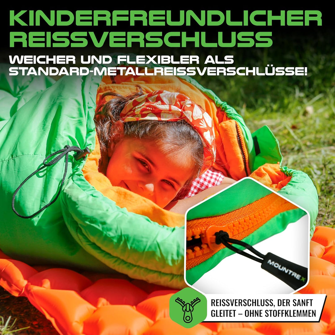 MOUNTREX® Kinderschlafsack - Tragbar wie ein Rucksack - Schlafsack für Kinder (175 x 70 x 45 cm) - O
