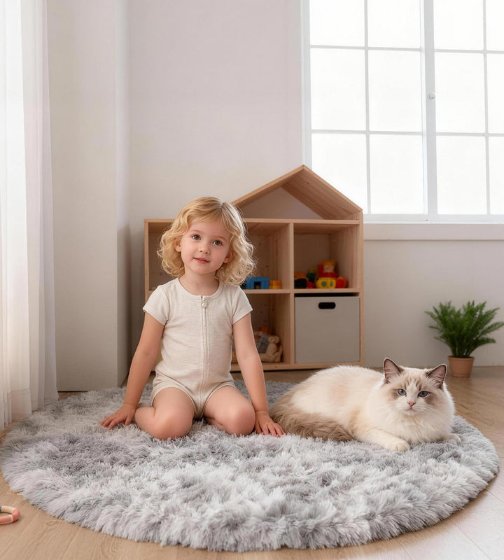 MARATIP Plüsch Teppich Rund,Flauschiger Teppich Rund, modernes Wohnzimmer, Kinder Mädchen,weicher un