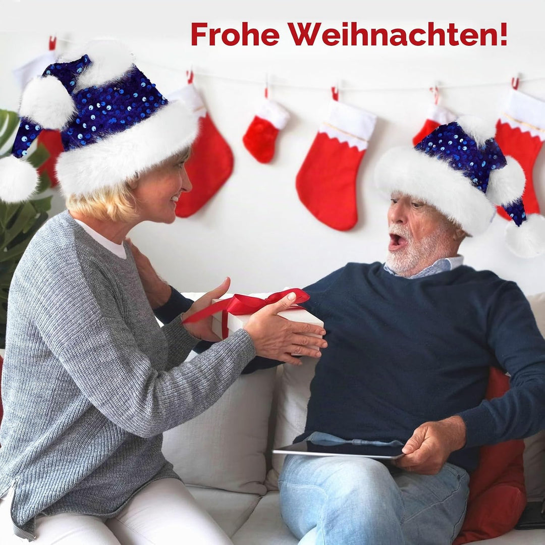 Weihnachtsmütze für Erwachsene, Plüsche Nikolausmütze für Damen und Herren, Warm and Dicker Weihnach