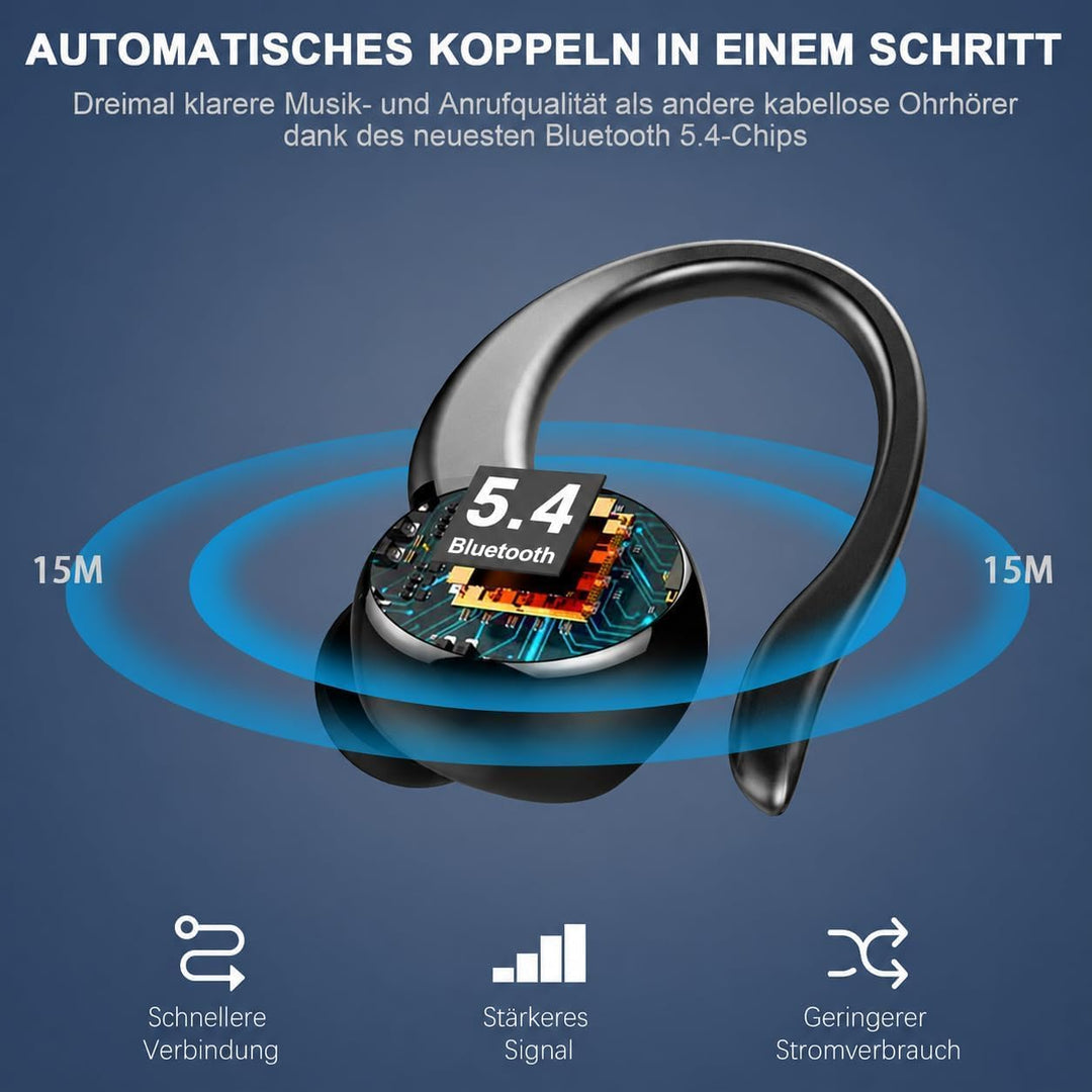 2026 Bluetooth Kopfhörer, Kopfhörer Kabellos Bluetooth 5.4 Sport tiefer Bass, 56 std Spielzeit In Ea
