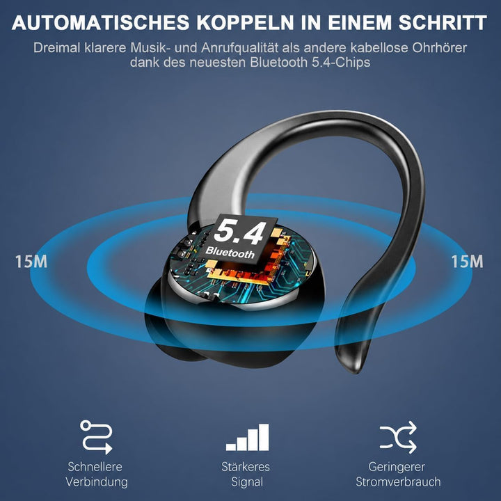 2026 Bluetooth Kopfhörer, Kopfhörer Kabellos Bluetooth 5.4 Sport tiefer Bass, 56 std Spielzeit In Ea