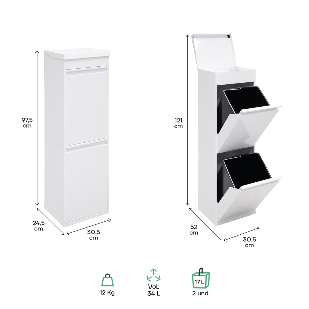 Arregui Top CR221-B Recycling Abfalleimer / Mülleimer aus Stahl mit Aufbewahrungsbox mit Deckel, Mül