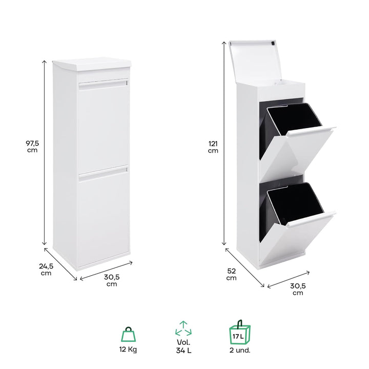 Arregui Top CR221-B Recycling Abfalleimer / Mülleimer aus Stahl mit Aufbewahrungsbox mit Deckel, Mül