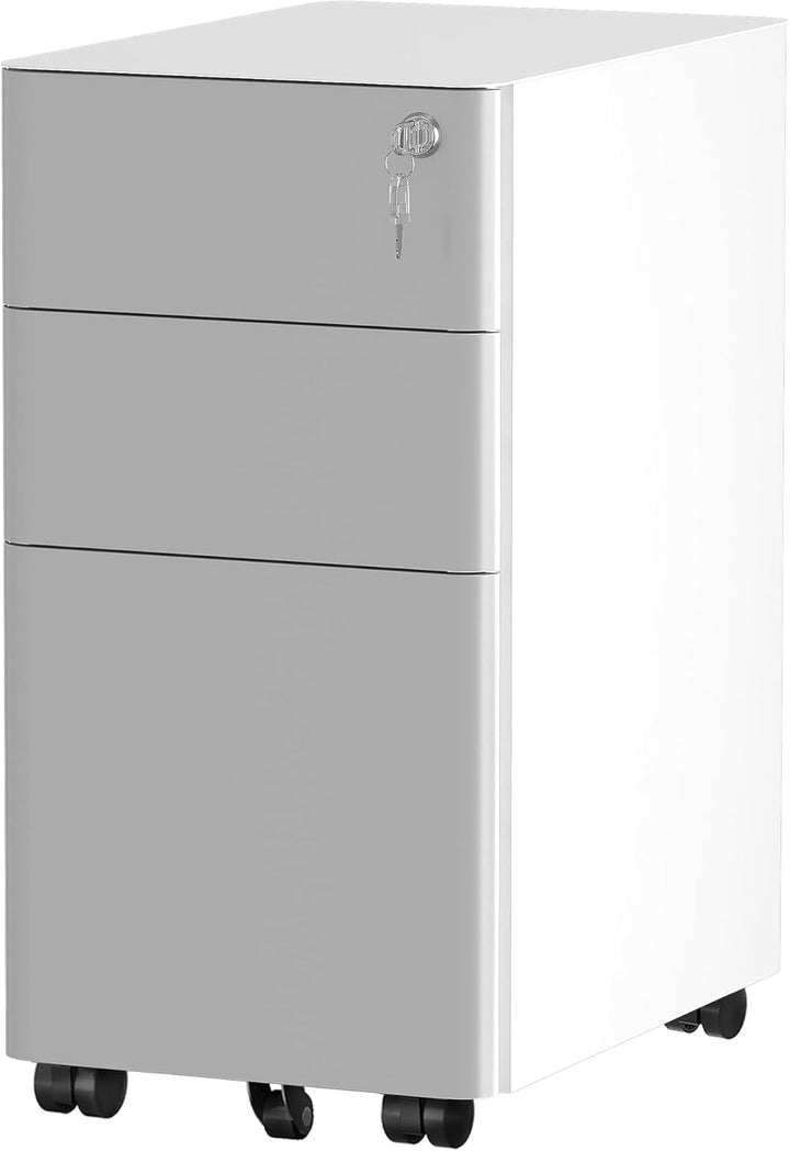 YITAHOME Rollcontainer mit 3 Schubladen, Metall Abschliessbar Aktenschrank für A4, Legal, Letter, Mo
