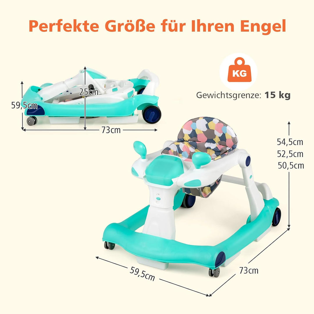 DREAMADE 2 in 1 Lauflernhilfe mit Musik & Licht, Baby Walker Höhenverstellbar & Klappbar, Gehfrei La