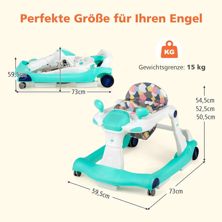 DREAMADE 2 in 1 Lauflernhilfe mit Musik & Licht, Baby Walker Höhenverstellbar & Klappbar, Gehfrei La