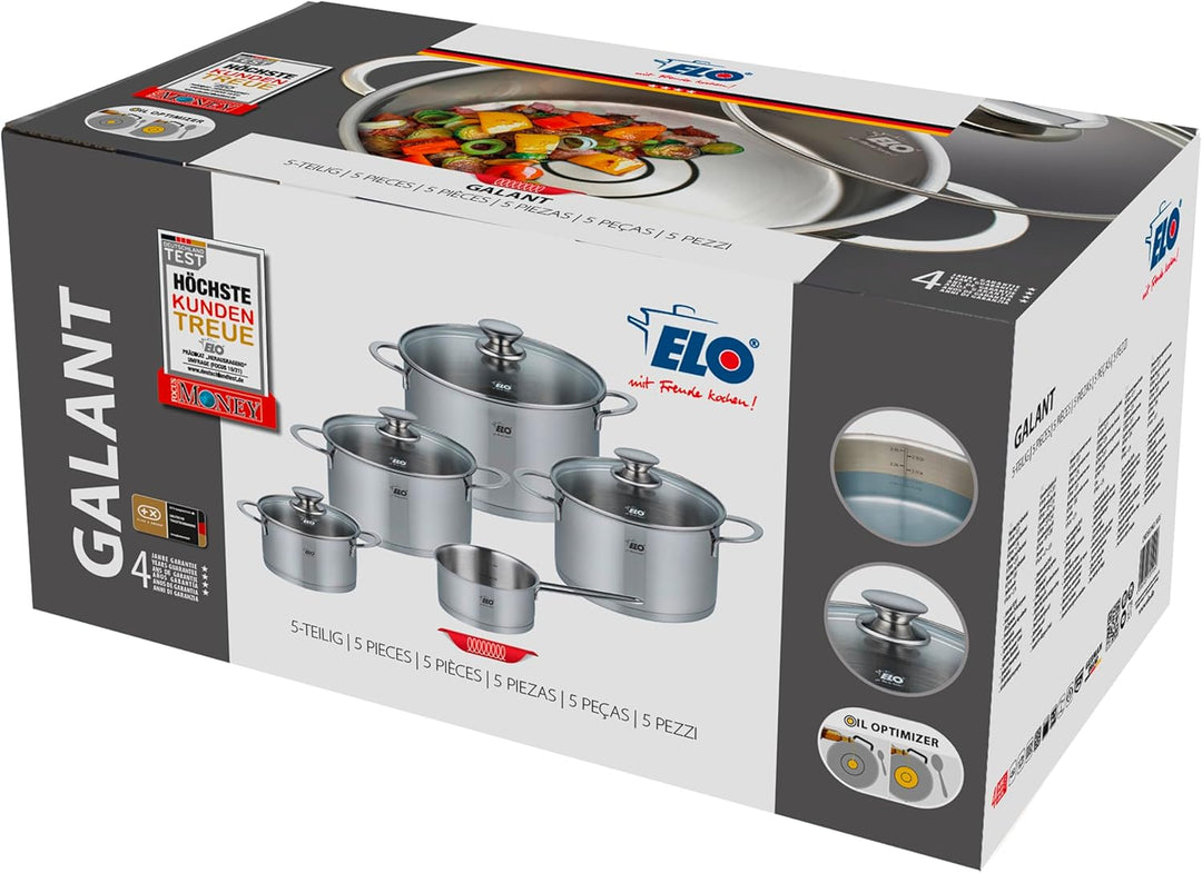 ELO 72596 Topfset Galant 5-tlg, Edelstahl Silber 5 teilig Topfset, 5 teilig Topfset