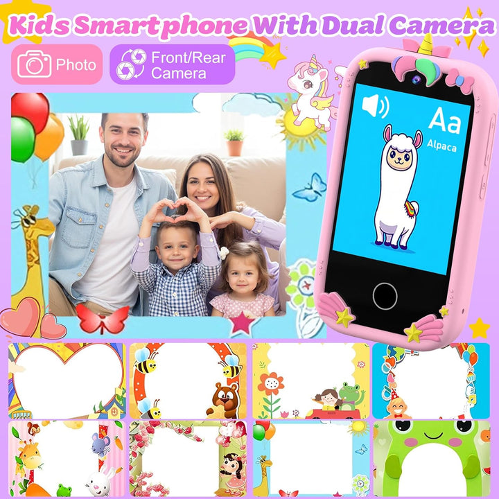 3T6B Kinder Handy Smartphone, Kinderkamera mit Dual Kamera, 2.8 Inch Touchscreen Lerntelefon Lernspi