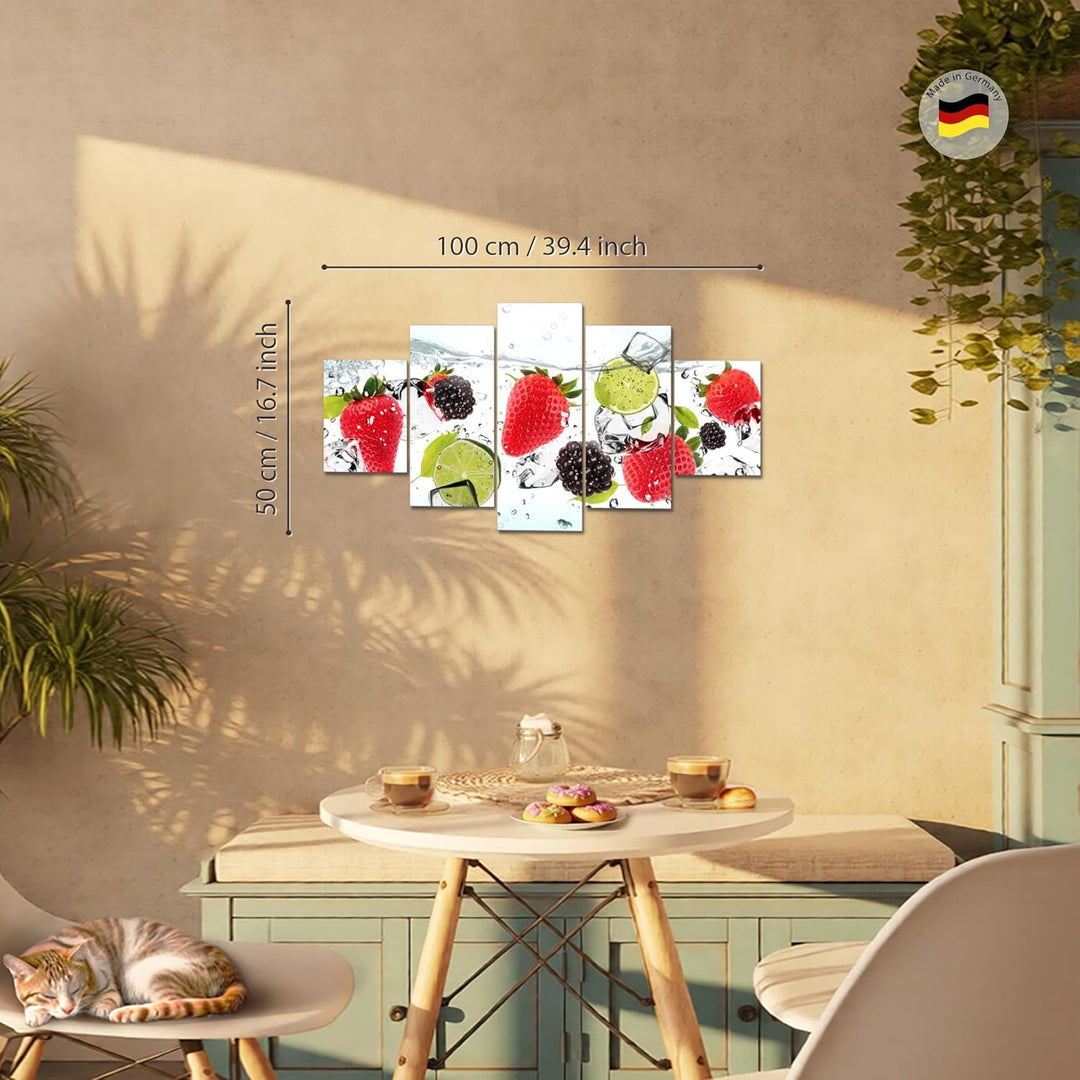 Runa Art Wandbilder Küche Obst 5 Teilig Bild auf Vlies Leinwand Deko Esszimmer Küchenbilder Lebensmi