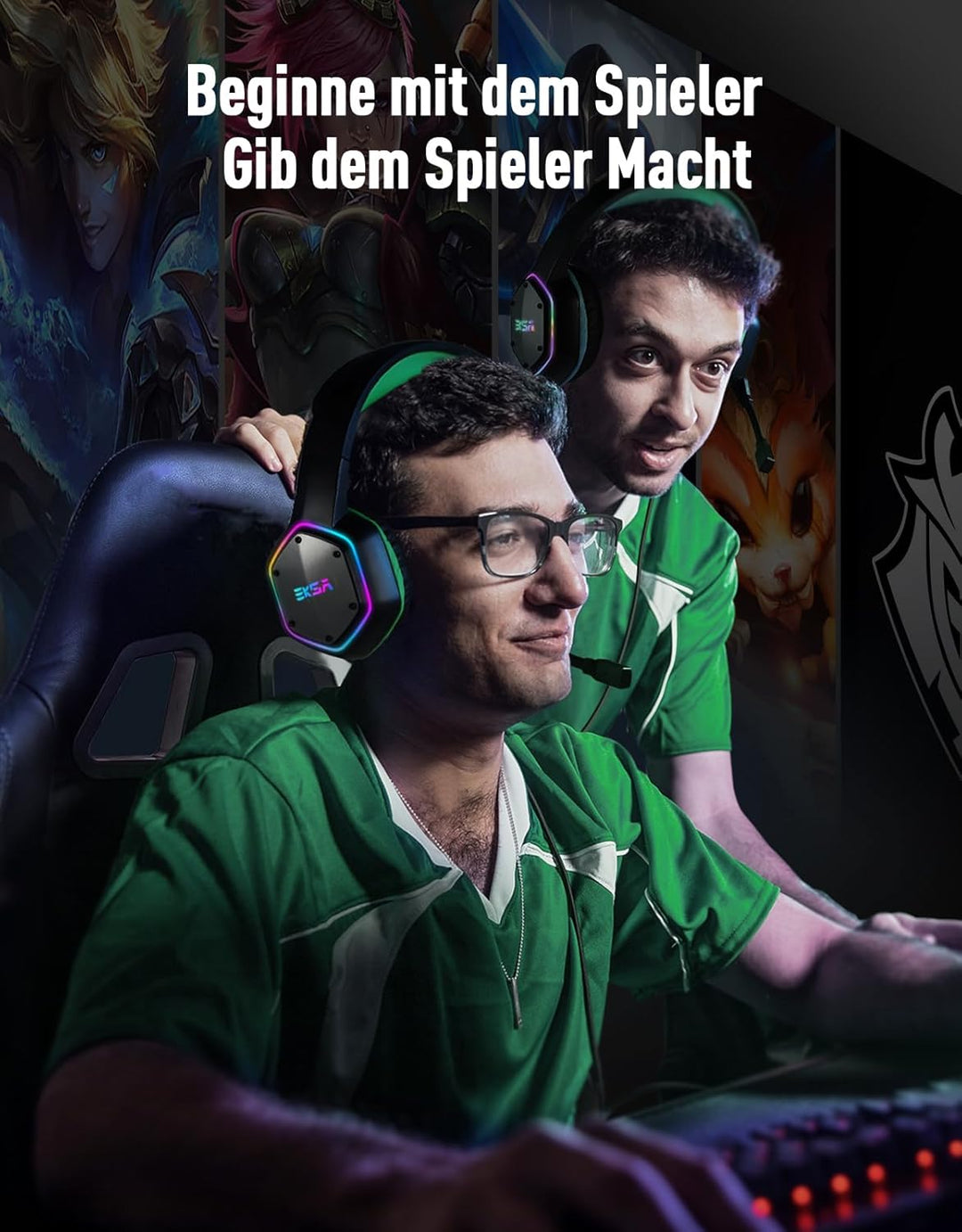 EKSA E1000 USB PC Gaming Headset mit Mikrofon, Gamer Headset mit Bass Surround Sound, RGB Beleuchtun