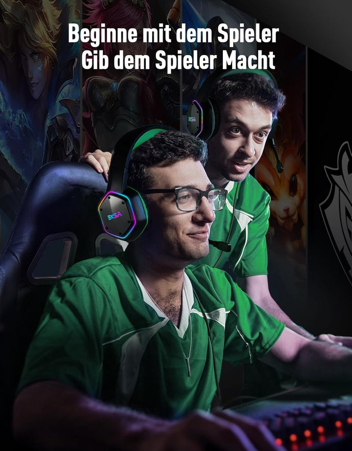 EKSA E1000 USB PC Gaming Headset mit Mikrofon, Gamer Headset mit Bass Surround Sound, RGB Beleuchtun