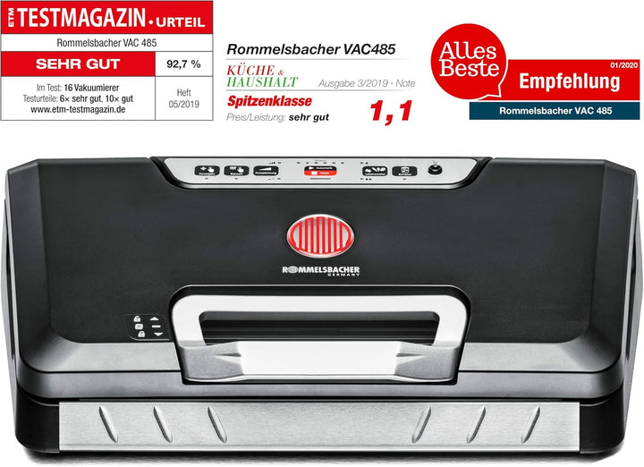 ROMMELSBACHER Vakuumierer VAC 485 - Absaugleistung 15 Liter/Min., Einhand-Bedienung, für Langzeitbet