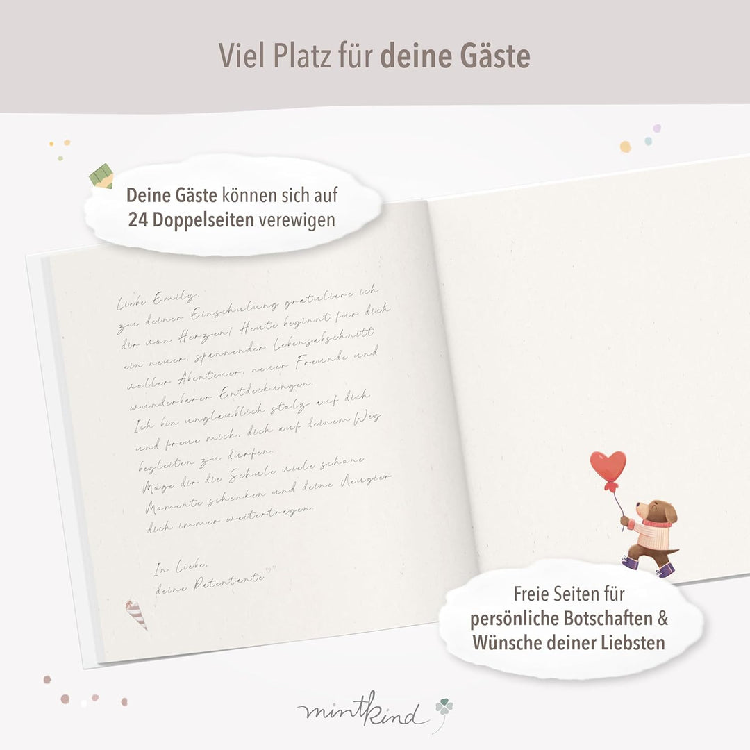 mintkind® Gästebuch Einschulung Boho, Einschulungsbuch mit Regenbogen, Erinnerungsbuch 1. Schultag,