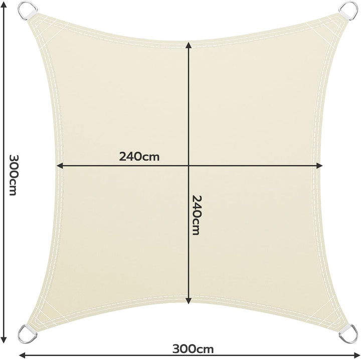 LARMNEE Sonnensegel, 3 x 3 m, Sonnenschutz inkl Befestigungsseilen, PES, Quadratisch, für Garten Bal