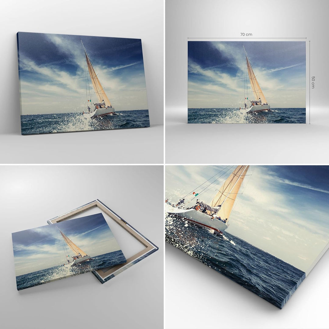 Bilder auf Leinwand Segeln Yacht Reise Leinwandbild mit Rahmen 70x50cm Wandbilder Dekoration Wohnzim