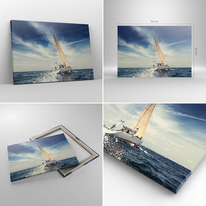 Bilder auf Leinwand Segeln Yacht Reise Leinwandbild mit Rahmen 70x50cm Wandbilder Dekoration Wohnzim
