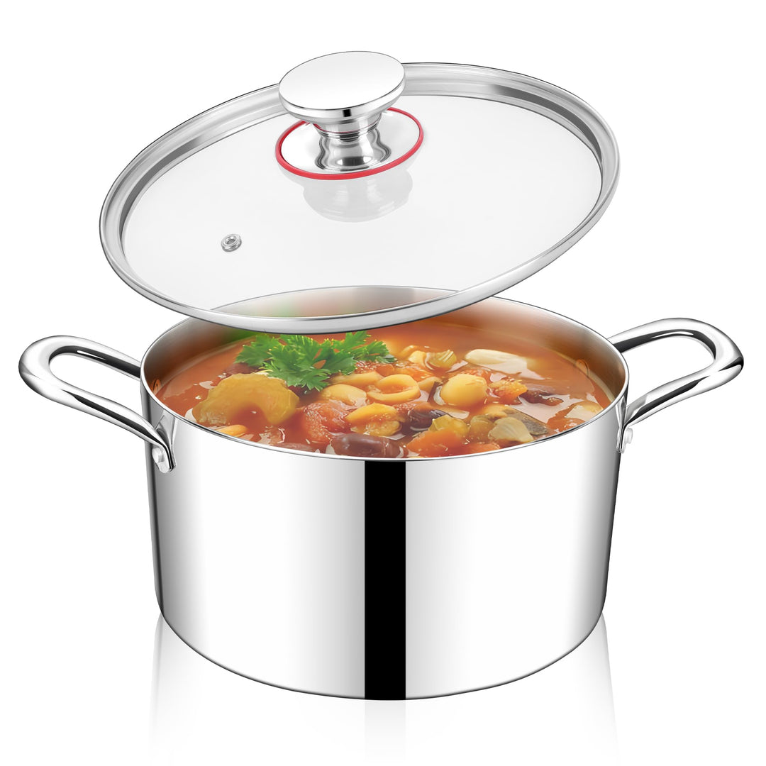 HaWare Kochtopf, 22cm Topf Induktion aus 3-Lagen Edeastahl, 4,8L Kochtöpfe Nudeltopf mit Glasdeckel